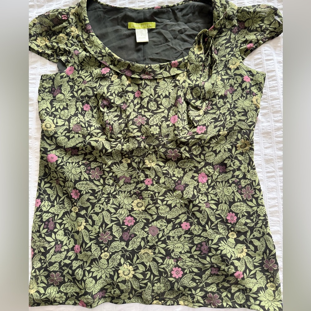 Sigrid Olsen Charcoal and Olive Blouse